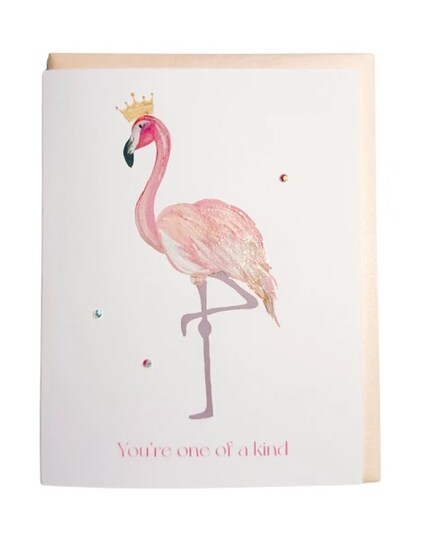One-of-a-Kind Flamingo Friendship Greeting Card A2 Size with Rhinestone Embellishments